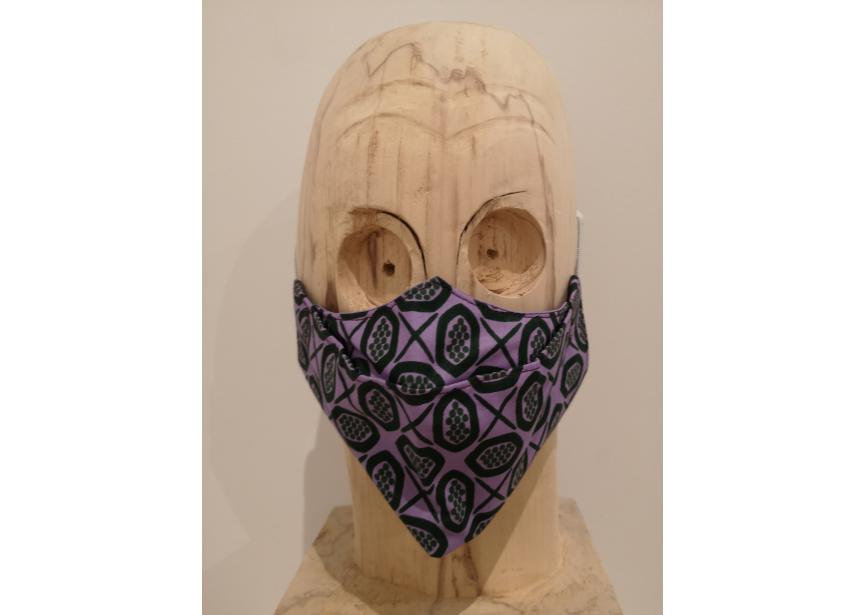artisanaal mondmasker paars en zwart oxo print