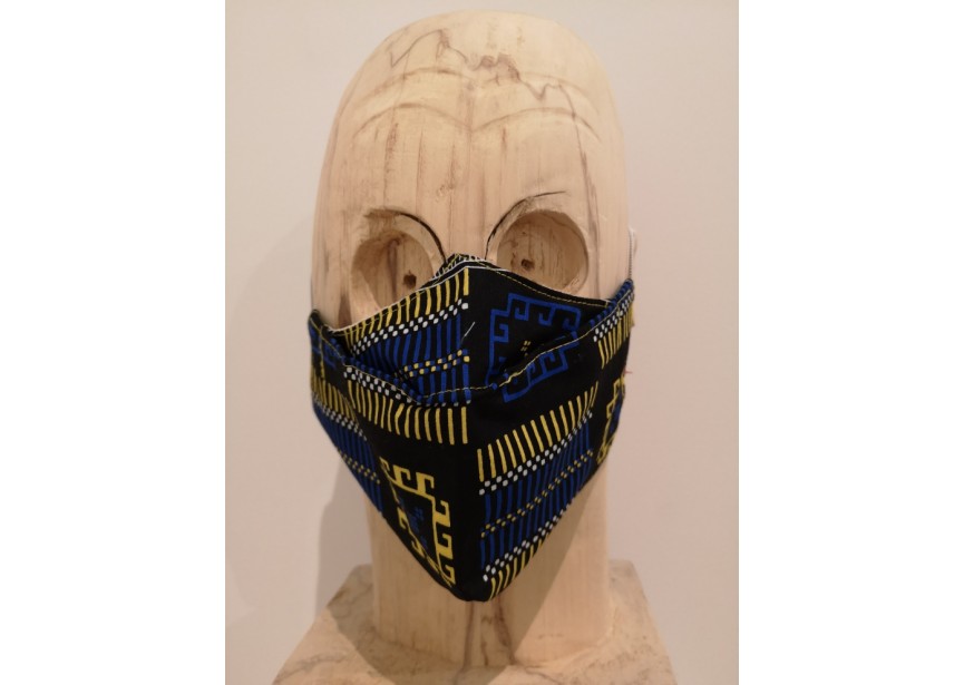artisanaal mondmasker gemengde kleurenprint donkerblauw zwart 